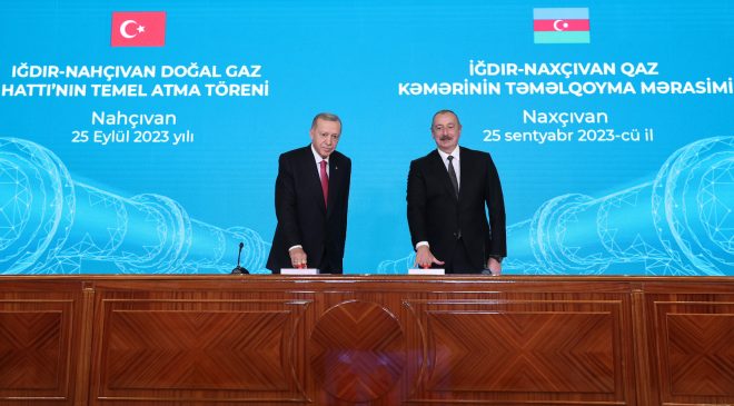 Cumhurbaşkanı Erdoğan ile Aliyev, Iğdır-Nahçıvan Doğal Gaz Boru Hattı’nın Temelini Attı